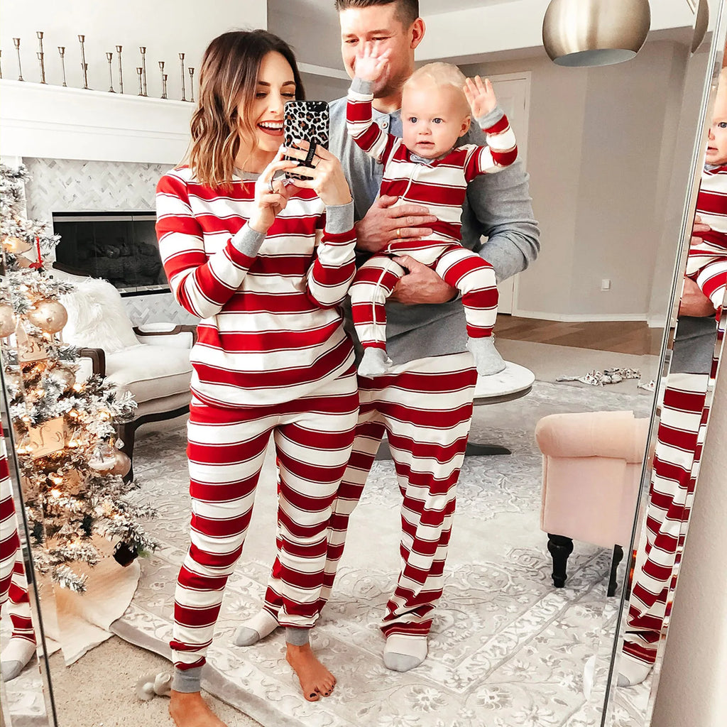 Striped Plain Christmas Pajamas