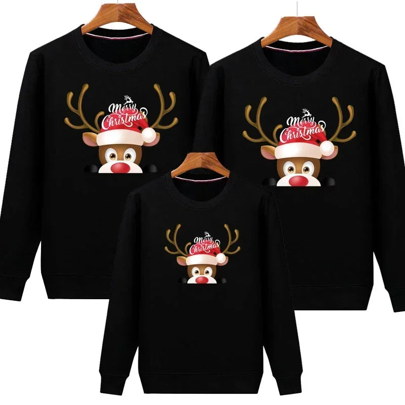 Plain Black Reindeer Matching Christmas Sweater