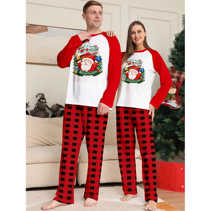 Family Christmas pyjamas with playful Ho Ho Ho design
