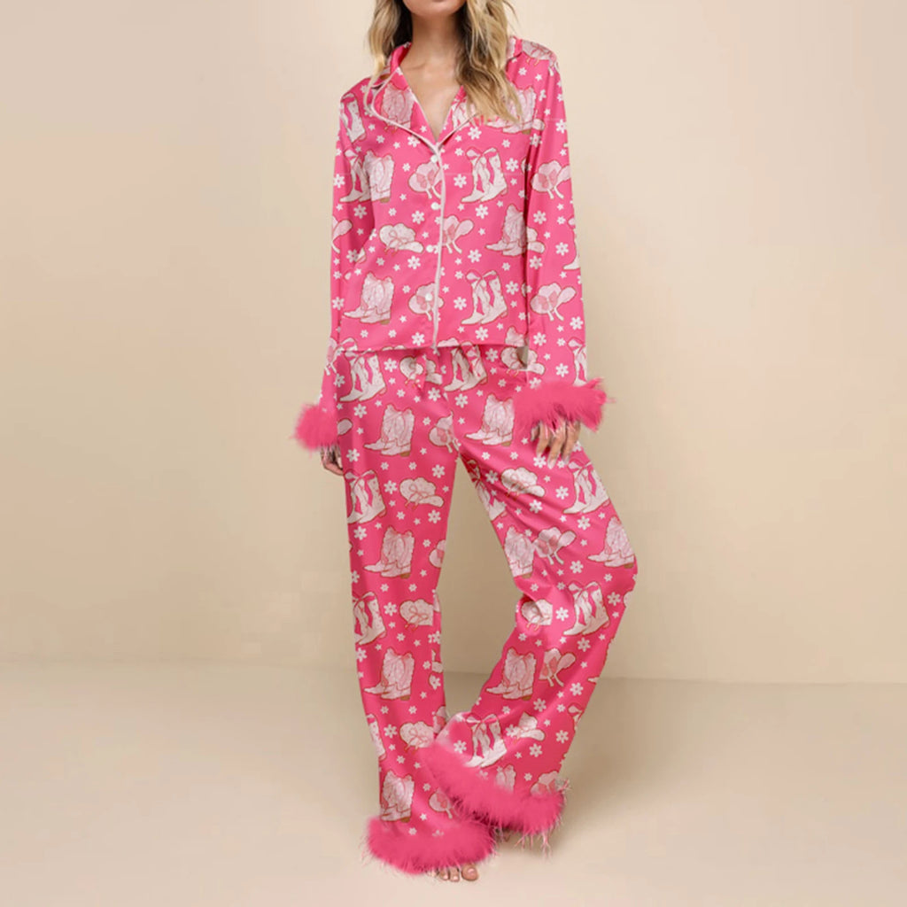 Womens Boots Print Christmas Pajamas