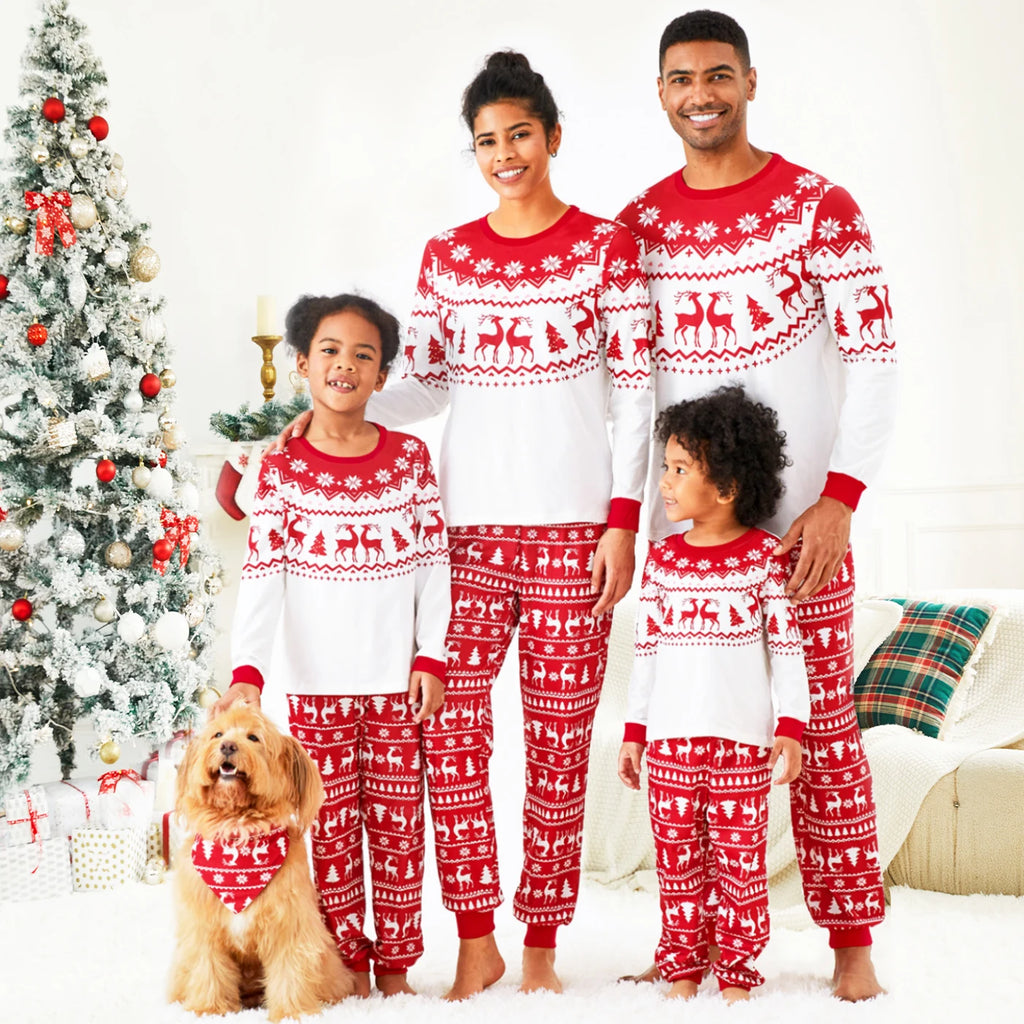 Family Matching Reindeer and Snowflake Print Pyjamas Sets