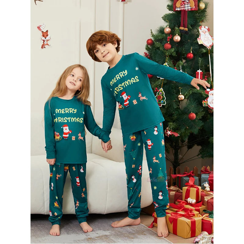 Cosy green Santa pyjama set for festive family fun