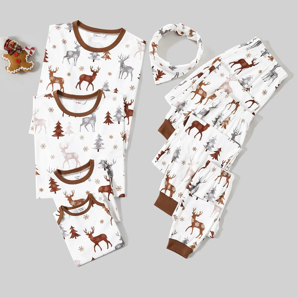 Family Matching Reindeer and Trees Print Christmas Pyjamas Sets