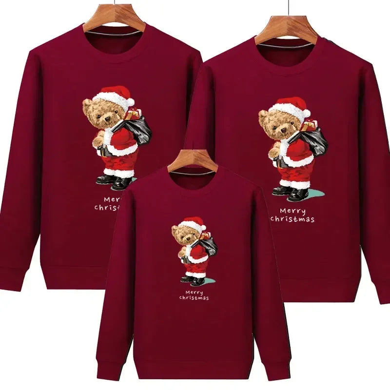 Plain Wine Red Christmas Bear Matching Christmas Jumper