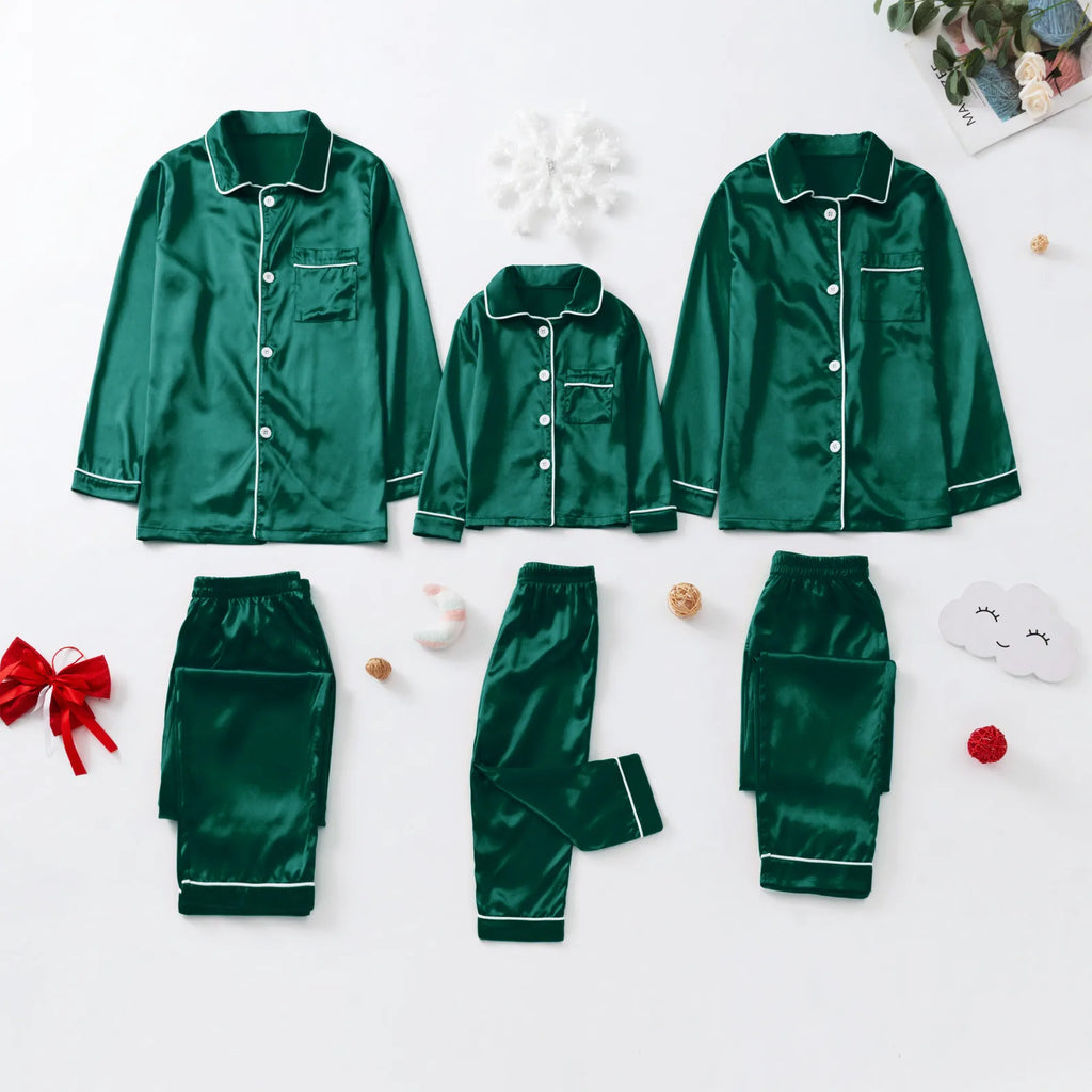 Festive emerald satin pyjama set for holiday memories