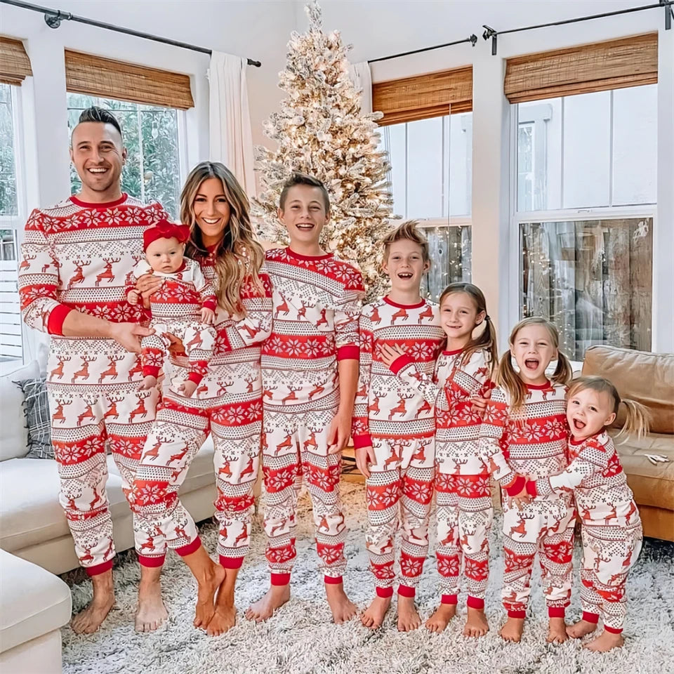 Red & White Reindeer Matching Christmas Pyjamas