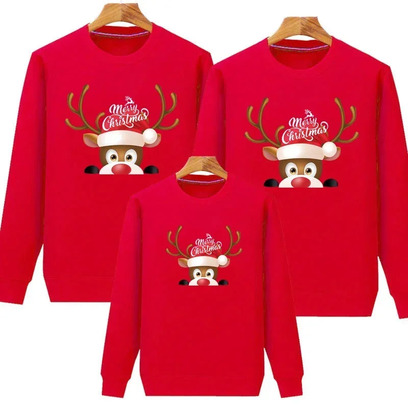 Plain Red Reindeer Matching Christmas Sweater