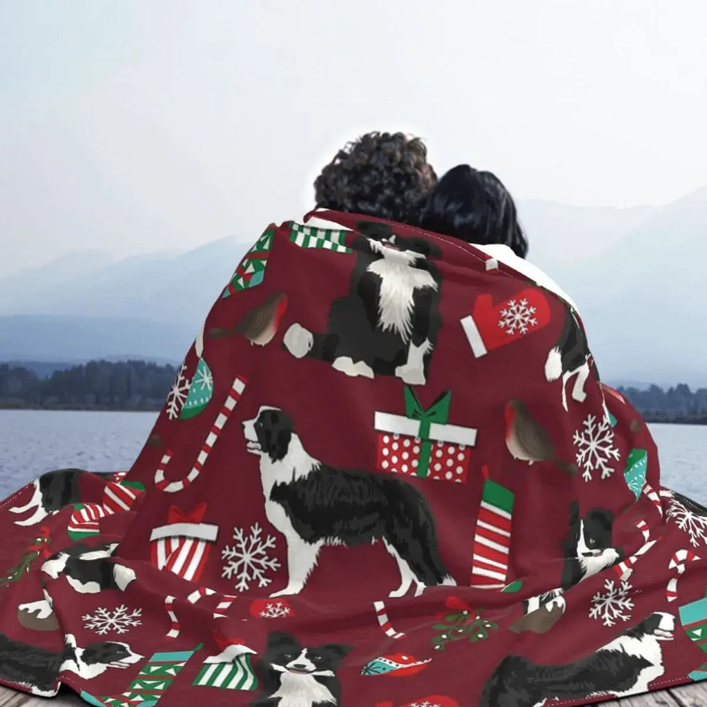 Fleece Border Collie Christmas Blanket